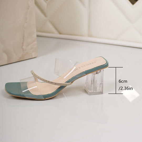 Damen Elegante Sandaletten mit transparentem Riemchen und glitzerndem Blockabsatz R&B