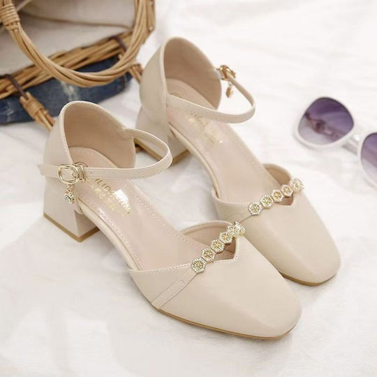 Damen Elegante Blockabsatz-Pumps mit Schmuckverzierung R&B