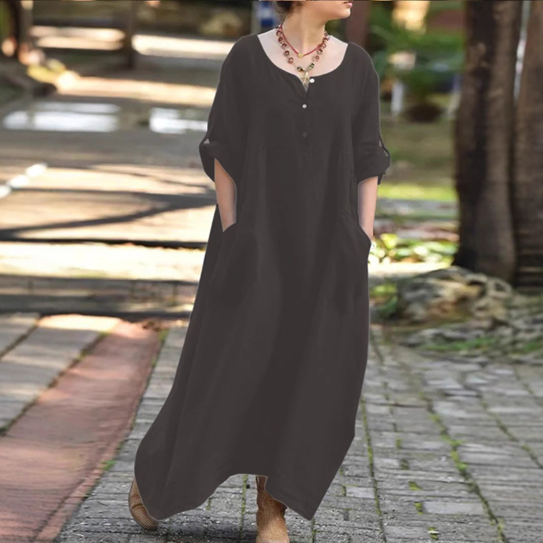 Damen lässiges Maxikleid mit praktischen Taschen und Knopfdetails R&B