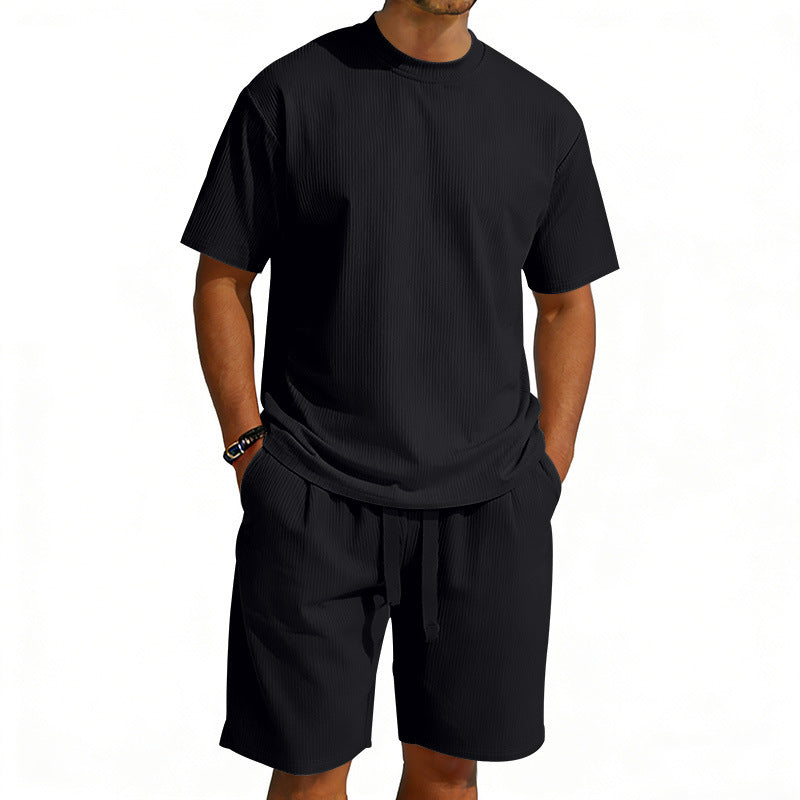 Herren nan Kurzarmshirt- und Bermudakombination aus geripptem Jersey mit elastischem Tunnelzugbund R&B