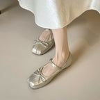 Damen Ballerinas mit modischem Schleifenakzent und elegantem Metallic-Finish