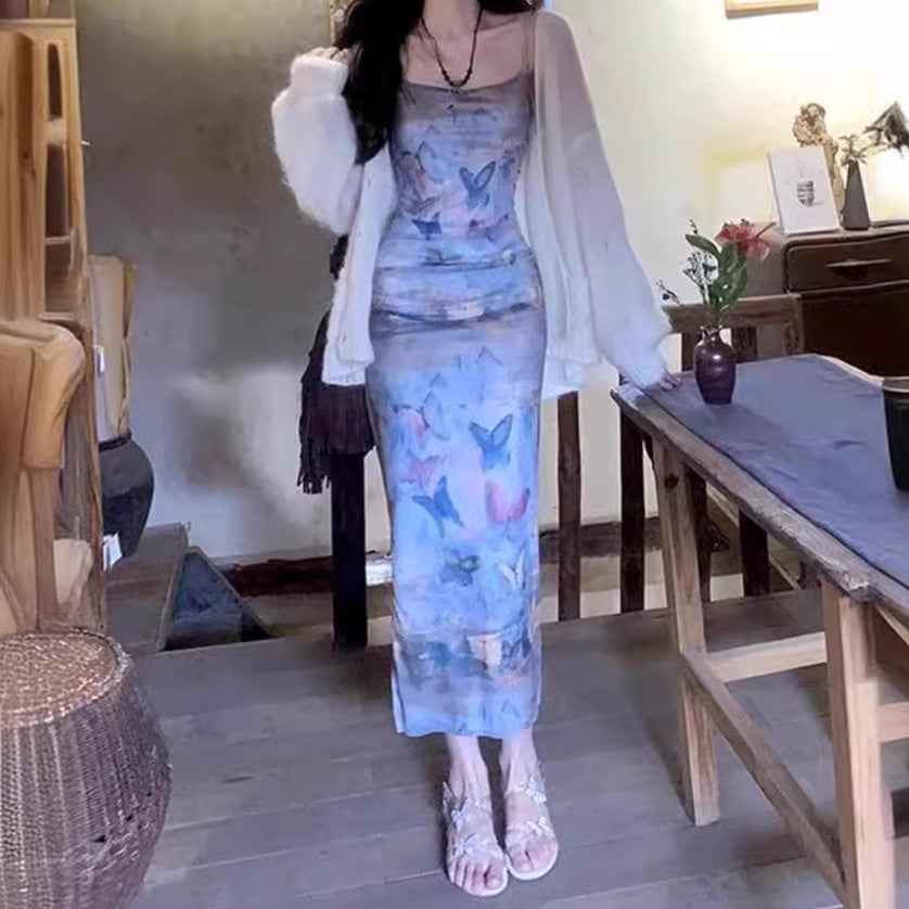 Damen Maxikleid im floralen Wasserfarbdruck R&B