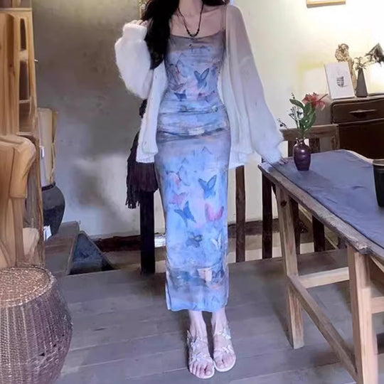 Damen Maxikleid im floralen Wasserfarbdruck R&B