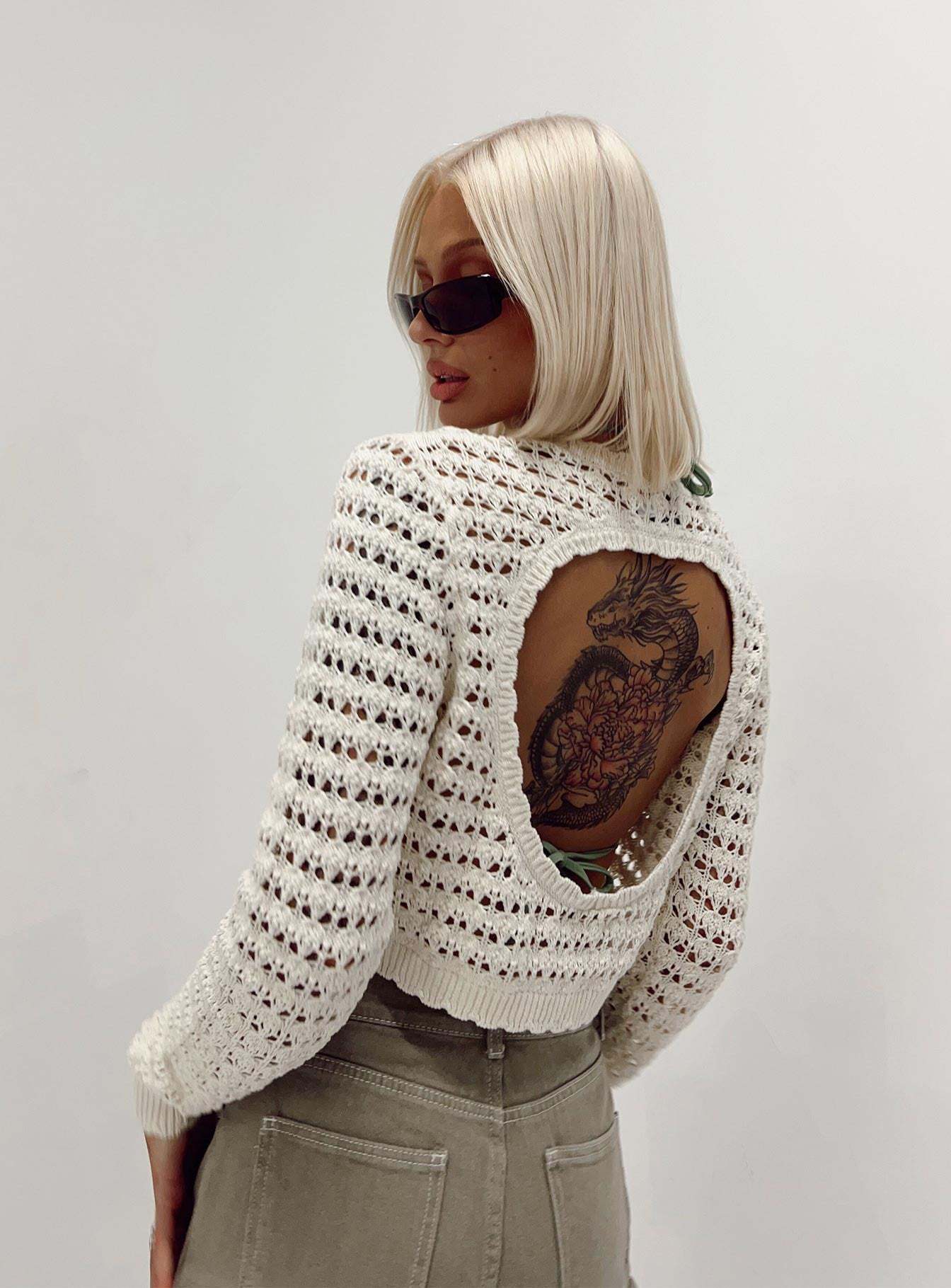 Damen gehäkeltes Crop-Top mit modischer Lochstruktur R&B