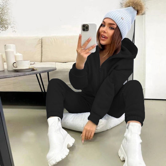 Damen Gemütlicher Kapuzenanzug mit Reißverschluss und elastischen Bündchen R&B