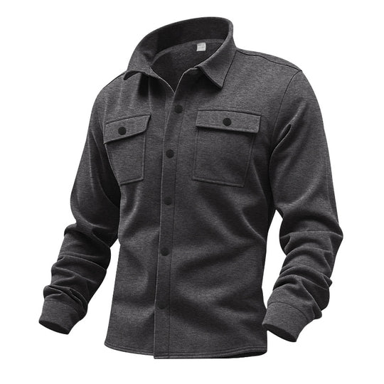 Herren nan robuste Wollfleece-Überhemdjacke mit aufgesetzten Brusttaschen und Druckknopfleiste R&B
