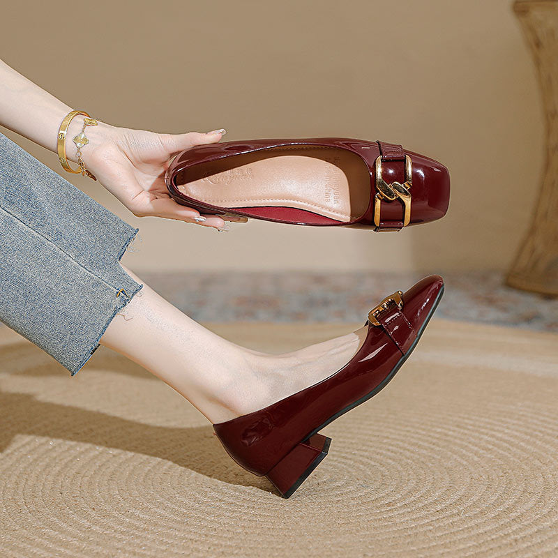 Damen Ballerinas mit eleganter Schnallenapplikation und komfortablem Blockabsatz