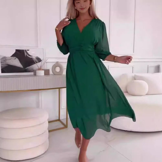 Damen Maxikleid mit elegantem V-Ausschnitt und raffiniertem Faltenwurf R&B