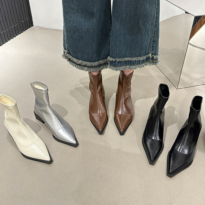 Damen elegante Stiefeletten mit spitzem Zehenbereich und Blockabsatz R&B