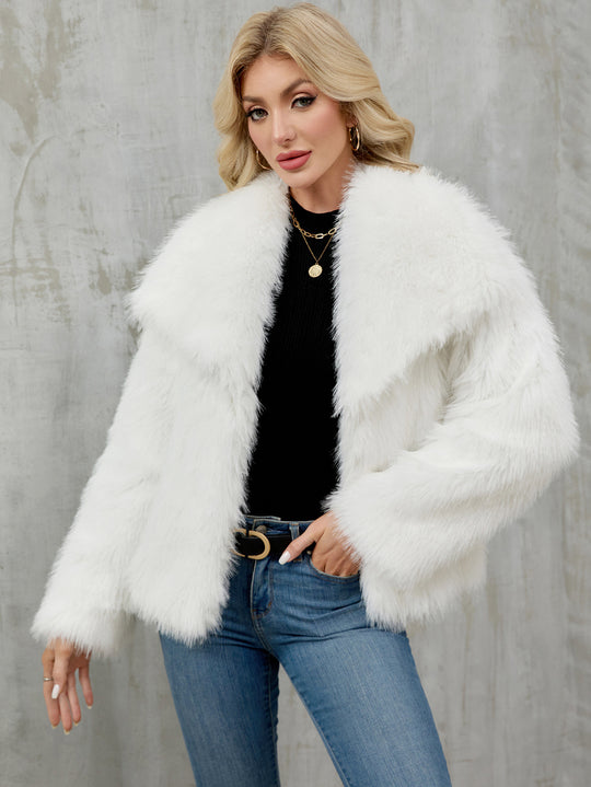 Damen Flauschige Kunstpelzjacke mit oversized Schnitt und voluminösen Ärmeln R&B