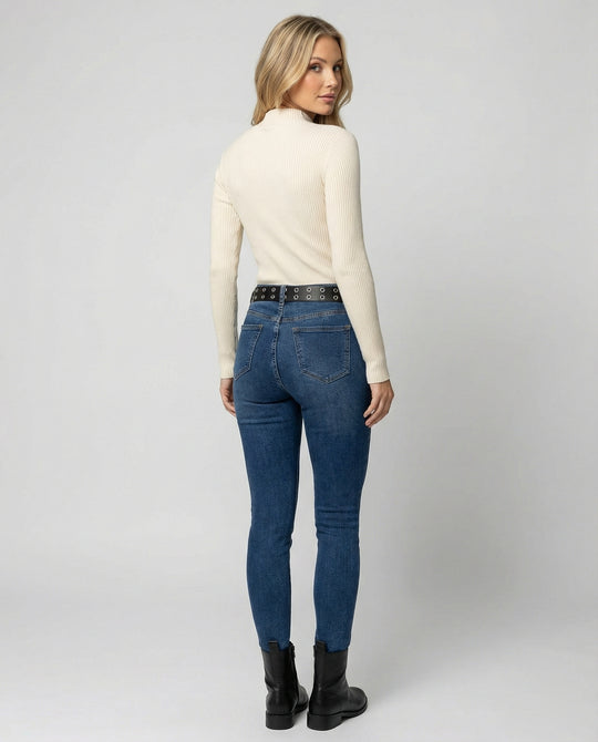 Damen Strickpullover Slim-Fit Stehkragen Langarm Shirt Fleece-Futter