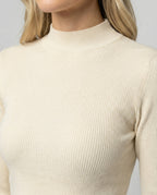Damen Strickpullover Slim-Fit Stehkragen Langarm Shirt Fleece-Futter