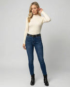 Damen Strickpullover Slim-Fit Stehkragen Langarm Shirt Fleece-Futter