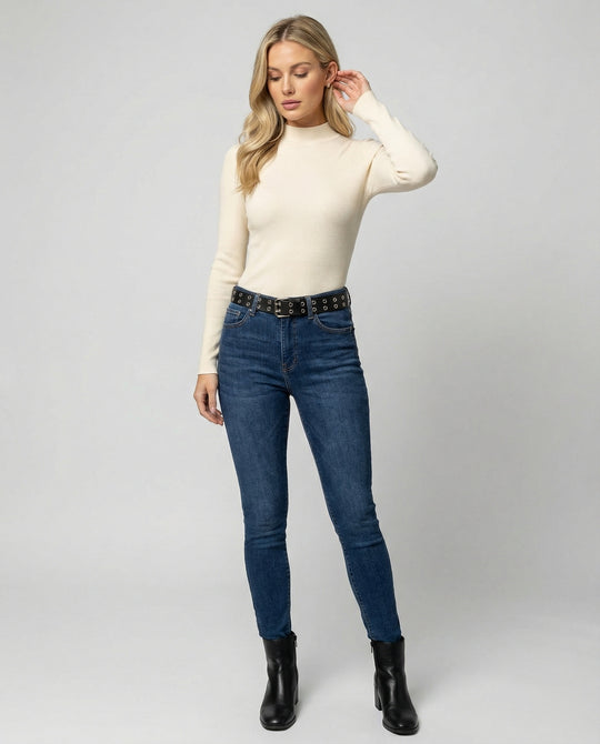 Damen Strickpullover Slim-Fit Stehkragen Langarm Shirt Fleece-Futter