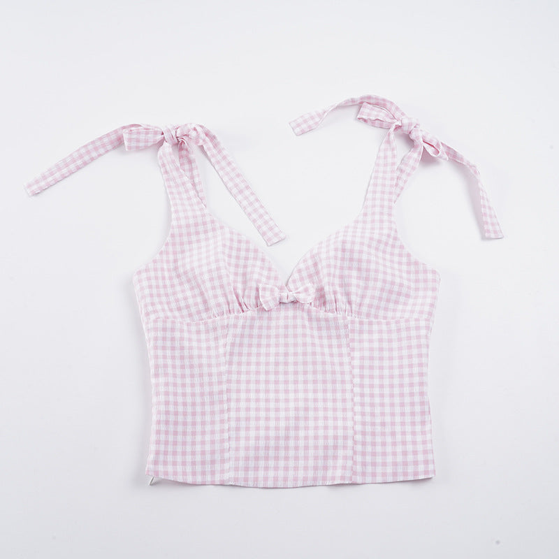 Damen Gingham Crop-Top mit süßen Schleifen-Details R&B