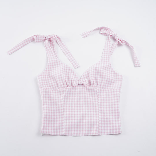 Damen Gingham Crop-Top mit süßen Schleifen-Details R&B