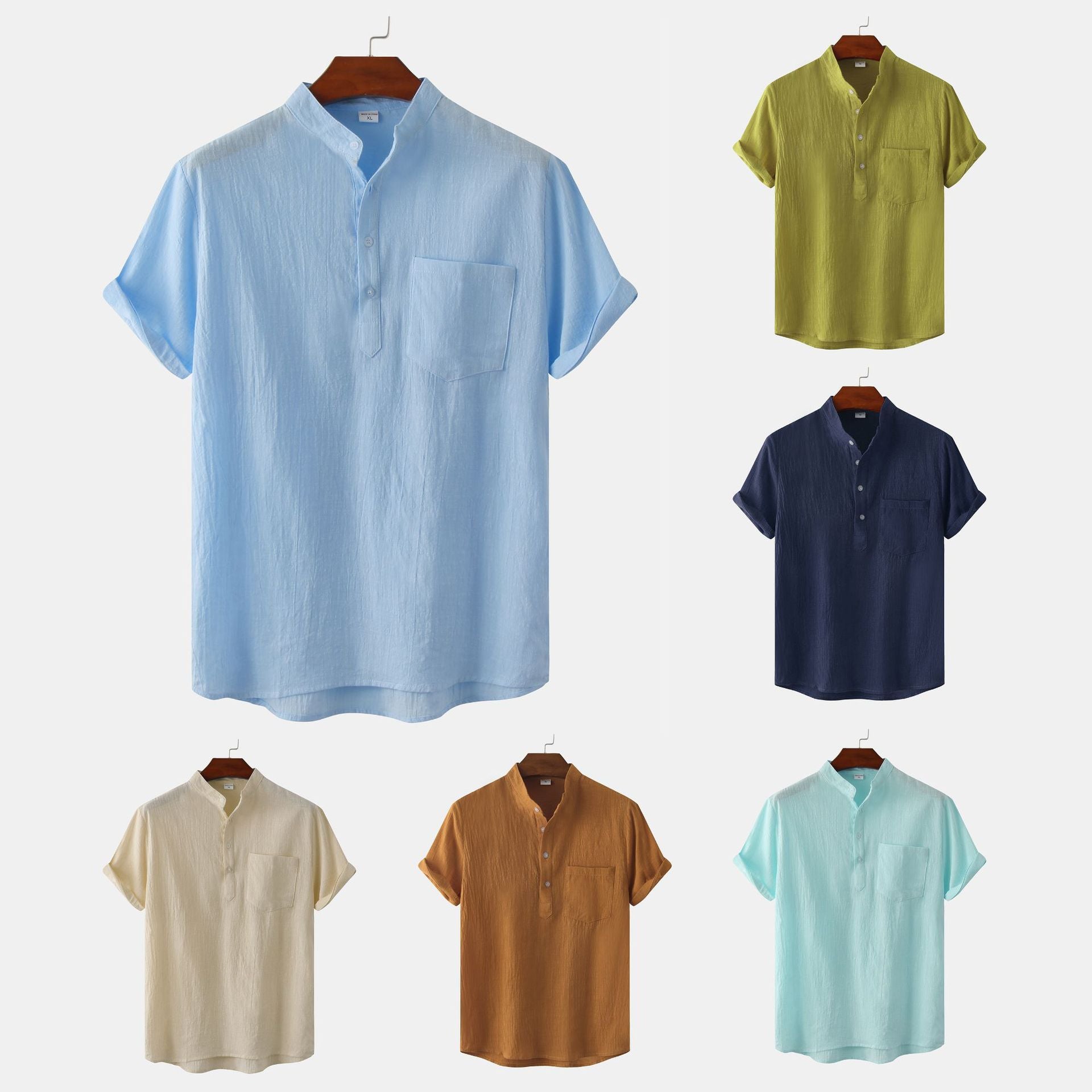 Herren Kurzarmhemd im legeren Henley-Stil mit Brusttasche