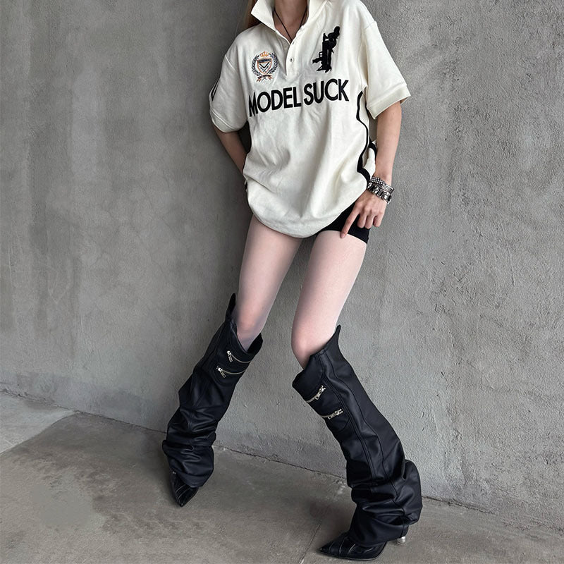 Damen Modisches Kurzarm-Polohemd mit auffälligem Schriftzug R&B