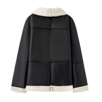 Damen Kunstlederjacke mit warmem Sherpa-Futter und praktischen Taschen R&B