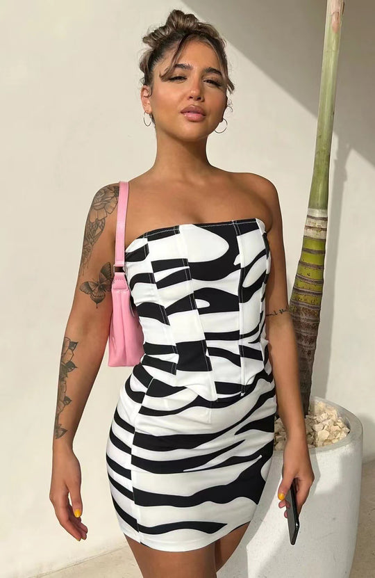 Damen Mini-Kleid mit strukturiertem Zebra-Muster und schmalem Schnitt R&B