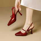 Damen Slingback-Pumps mit eleganter Quadratischer Spitze und glänzendem Riemendesign