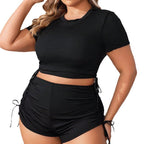 Damen Sportliches Set aus Crop-Top und Shorts mit verstellbaren Riemen R&B