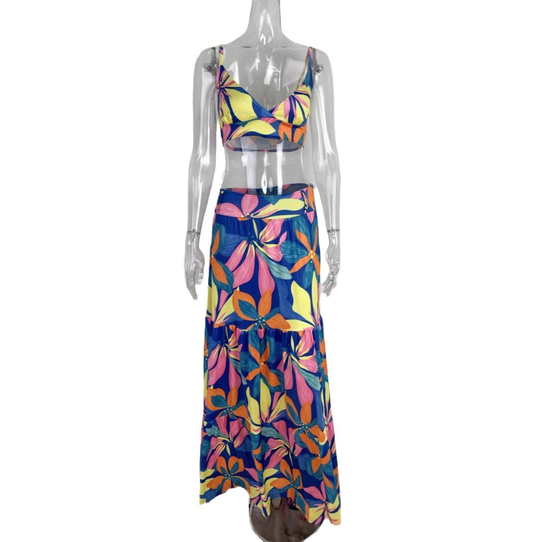 Damen Maxikleid mit floralem Design und verziertem V-Ausschnitt R&B