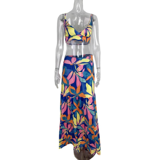 Damen Maxikleid mit floralem Design und verziertem V-Ausschnitt R&B