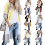 Damen langer Strickmantel mit modernen Farbblock-Details R&B
