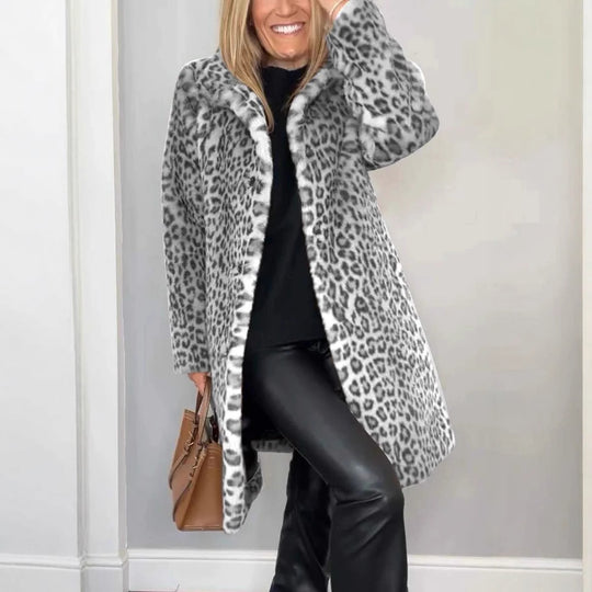 Damen Luxuriöser Teddy-Mantel mit Leopardenmuster und weichem Fleece R&B