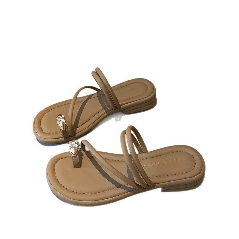 Damen elegante Flip-Flops mit modischem Zierstein und geschwungenem Riemendesign EB