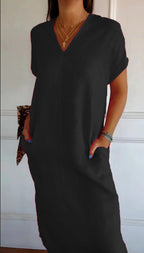 Damen lässiges V-Ausschnitt Kleid mit praktischen Taschen R&B