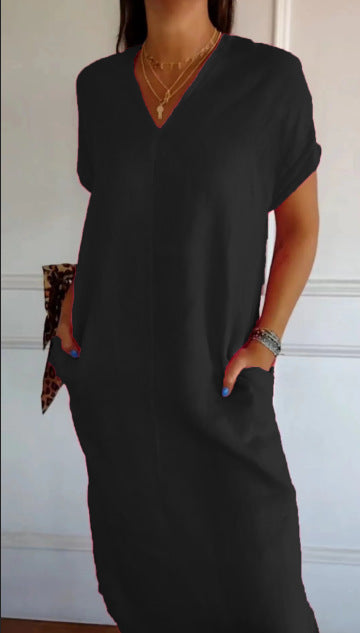 Damen lässiges V-Ausschnitt Kleid mit praktischen Taschen R&B