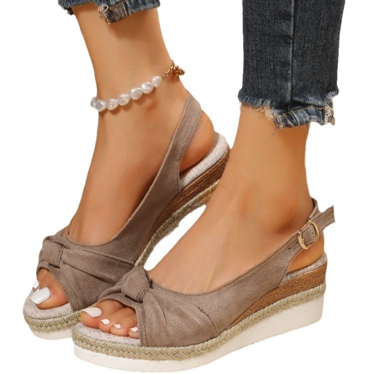 Damen Wedge-Sandaletten mit eleganter Schleifenapplikation und rutschfester Sohle R&B