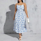 Damen florales Sommerkleid mit schmalen Trägern und leichtem Stoff R&B