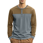 Herren Langarm-Henley-Shirt mit modernem Colorblock-Design und Knopfleiste R&B