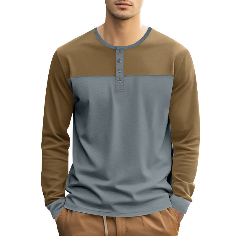 Herren Langarm-Henley-Shirt mit modernem Colorblock-Design und Knopfleiste R&B