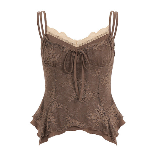 Damen Spitzen-Corsage-Oberteil mit raffinierten Trägerdetails und elegantem Knoten R&B