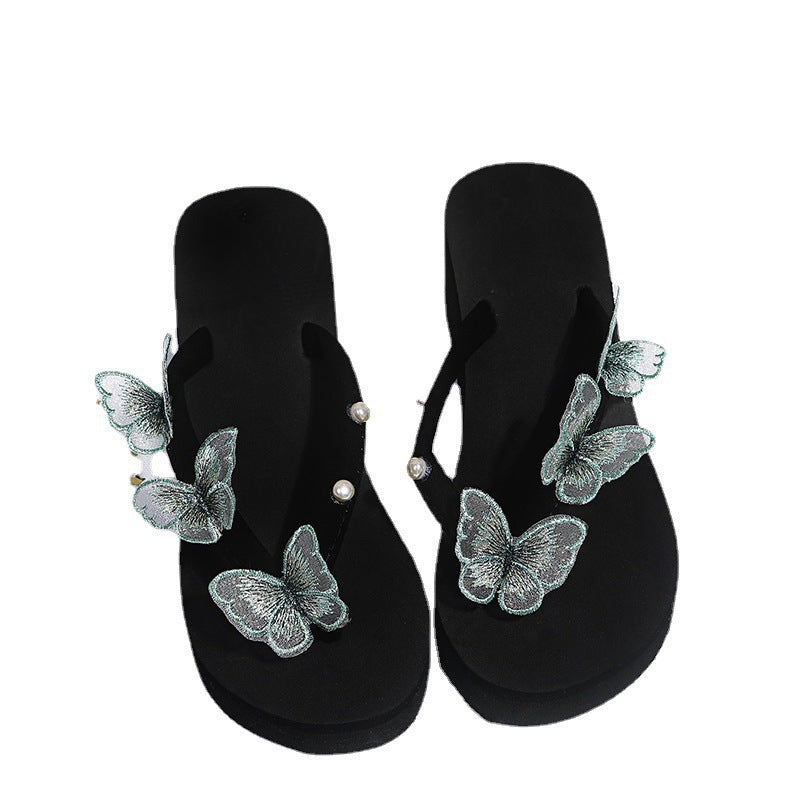 Damen Zehentrenner-Sandalen mit dekorativen Schmetterlingsapplikationen und rutschfester Sohle R&B