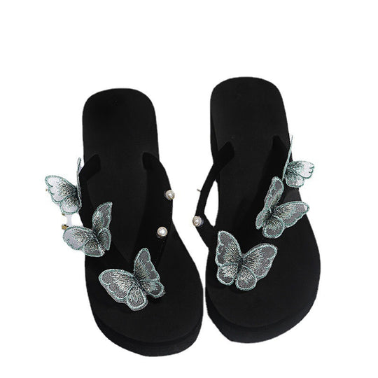 Damen Zehentrenner-Sandalen mit dekorativen Schmetterlingsapplikationen und rutschfester Sohle R&B