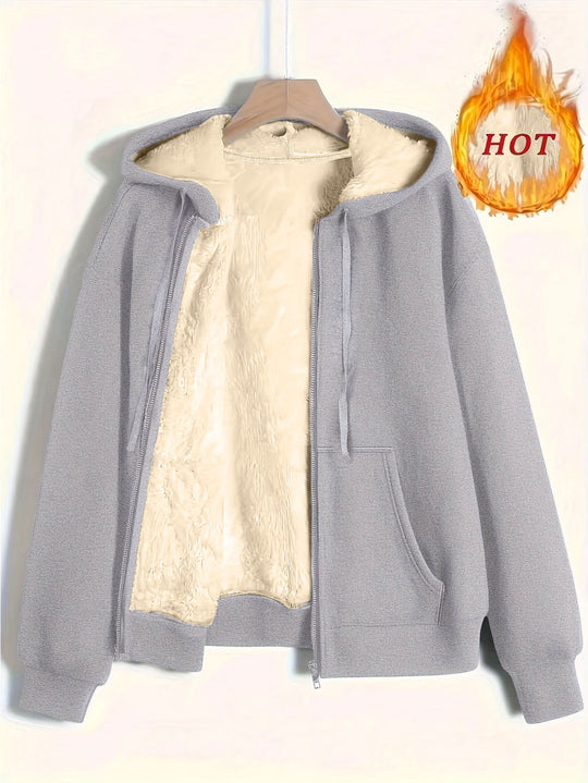 Damen kuschelige Fleecejacke mit Reißverschluss und Kapuze R&B