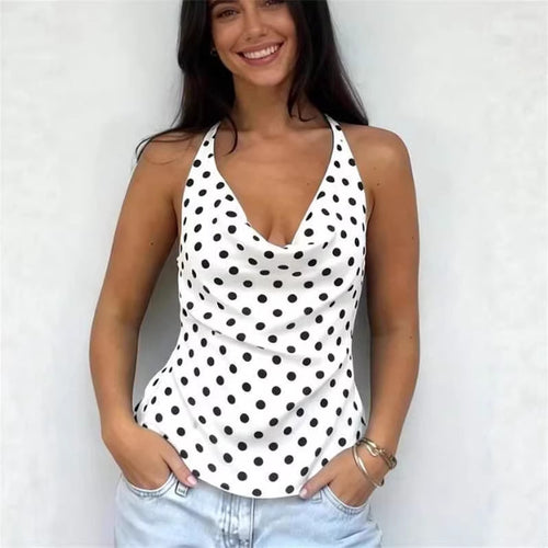Damen elegantes Top mit lässigem V-Ausschnitt und Punkte-Muster R&B
