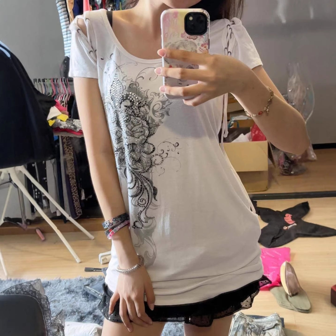 Damen Elegantes T-Shirt mit dekorativen Schnürdetails R&B