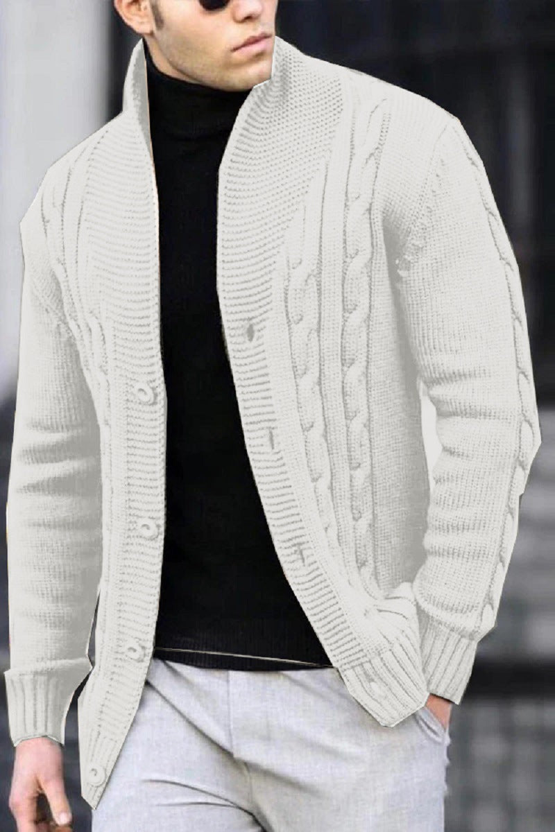 Herren Strickjacke mit Kabelmuster und Schalkragen R&B