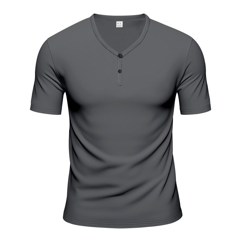 Herren Kurzarm Henley-T-Shirt mit atmungsaktiver Struktur R&B