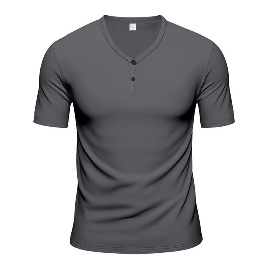 Herren Kurzarm Henley-T-Shirt mit atmungsaktiver Struktur R&B