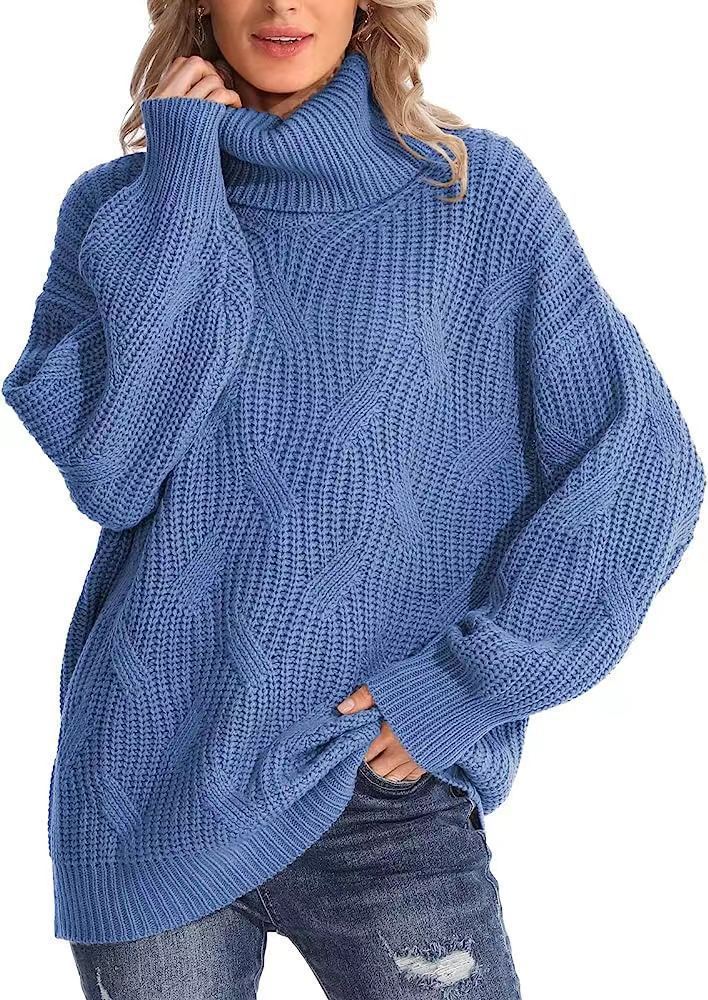 Damen Weicher Strickpullover mit hohem Kragen und Kabelmuster R&B