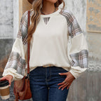 Damen Modischer Sweatpullover mit Karomuster und Rippstruktur R&B