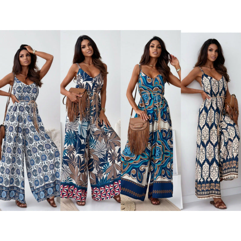 Damen Jumpsuit mit floralem Design und taillierbarem Gürtel R&B