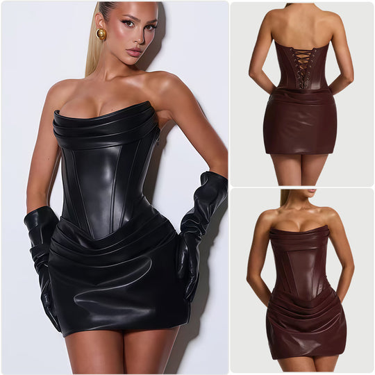 Damen Figurbetontes Minikleid mit elegantem Korsett-Oberteil und drapiertem Rock R&B